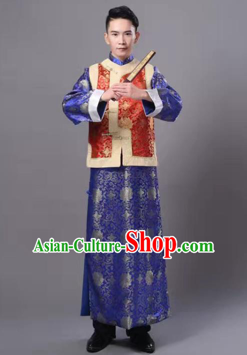 Traditional Chinese Ancient Royal Highness Costume, China Qing Dynasty Manchu Embroidered Robe and Mandarin Jacket for Men