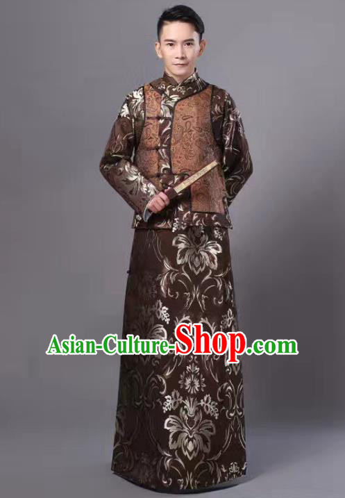 Traditional Chinese Ancient Nobility Childe Costume, China Qing Dynasty Manchu Prince Embroidered Robe and Mandarin Jacket for Men