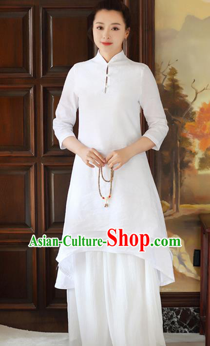 Traditional Chinese National Costume Hanfu White Qipao Dress, China Tang Suit Cheongsam for Women