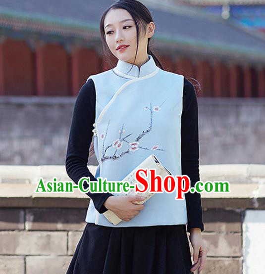 Traditional Chinese National Costume Hanfu Printing Plum Blossom Cheongsam Vests, China Tang Suit Waistcoat for Women