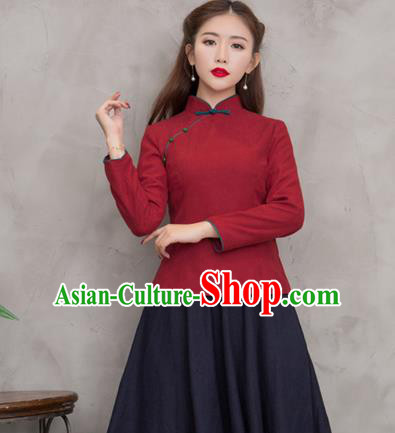Traditional Chinese National Costume Hanfu Plated Buttons Red Shirts, China Tang Suit Cheongsam Upper Outer Garment Blouse for Women