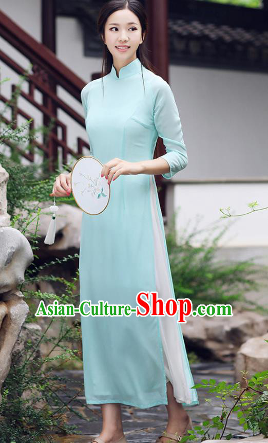 Traditional Chinese National Costume Hanfu Green Qipao Dress, China Tang Suit Cheongsam for Women