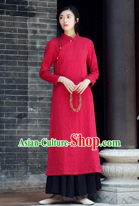 Traditional Chinese National Costume Hanfu Red Qipao Dress, China Tang Suit Cheongsam for Women