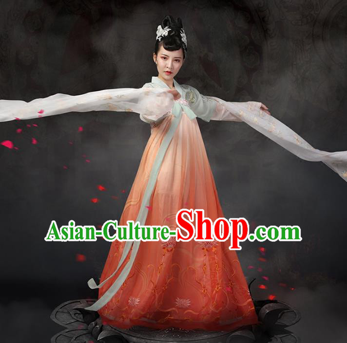 Traditional Chinese Ancient Palace Lady Dance Costume, China Tang Dynasty Imperial Princess Embroidered Clothing for Women