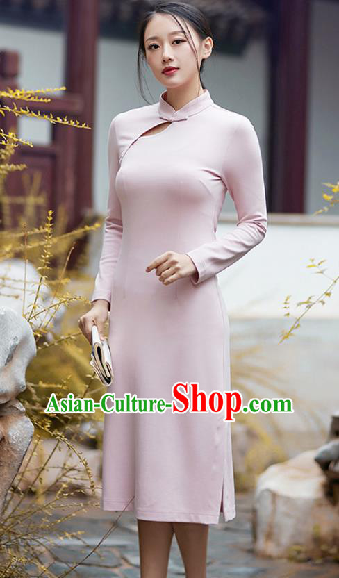 Traditional Chinese National Costume Hanfu Pink Qipao Dress, China Tang Suit Cheongsam for Women