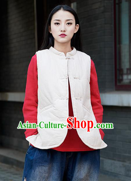 Traditional Chinese National Costume Hanfu White Vests, China Tang Suit Cheongsam Waistcoat for Women