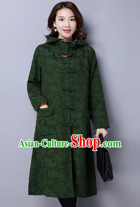 Traditional Chinese National Costume Hanfu Green Dust Coat, China Tang Suit Outer Garment Coat for Women