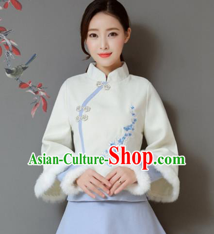 Traditional Chinese National Costume Hanfu Qipao Embroidery Plum Blossom Coat, China Tang Suit Cheongsam Upper Outer Garment Shirt for Women