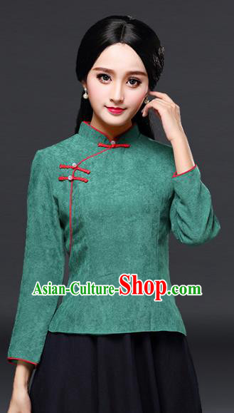 Traditional Chinese National Costume Slant Opening Hanfu Green Blouse, China Tang Suit Cheongsam Upper Outer Garment Shirt for Women