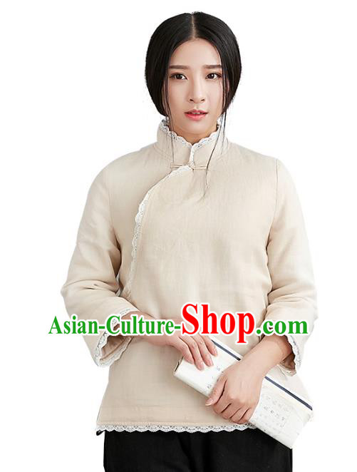 Traditional Chinese National Costume Hanfu White Blouse, China Tang Suit Cheongsam Upper Outer Garment Shirt for Women