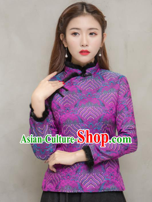 Traditional Chinese National Costume Hanfu Purple Blouse, China Tang Suit Cheongsam Upper Outer Garment Shirt for Women