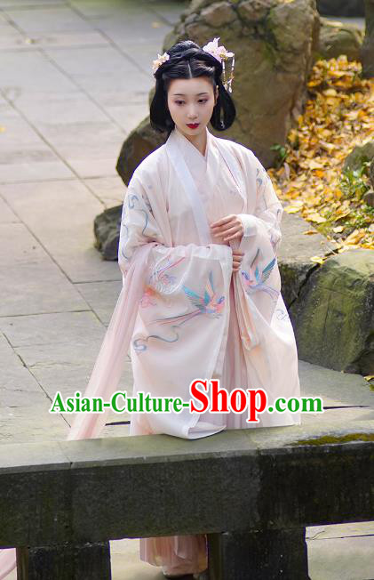 Traditional Chinese Jin Dynasty Palace Lady Princess Embroidered Costume for Women
