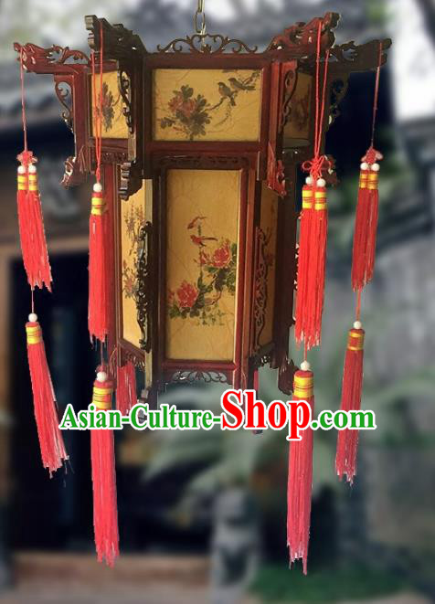 Traditional Chinese Handmade Woodcarving Printing Peony Sheepskin Ceiling Lantern Classical Palace Lantern China Palace Lamp