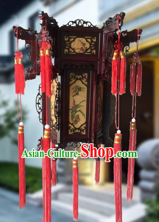 Traditional Chinese Handmade Woodcarving Printing Orchid Sheepskin Ceiling Lantern Classical Palace Lantern China Palace Lamp
