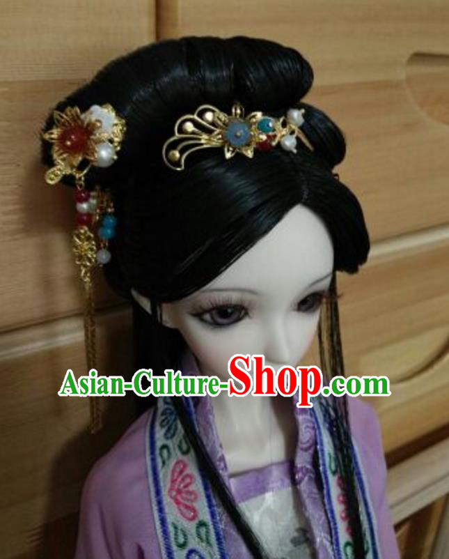Traditional Handmade Chinese Ancient Classical Hair Accessories and Wig Complete Set Hairpins for Women