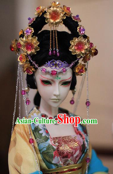 Traditional Handmade Chinese Ancient Tang Dynasty Imperial Concubine Hair Accessories Hairpins and Wig Sheath for Women