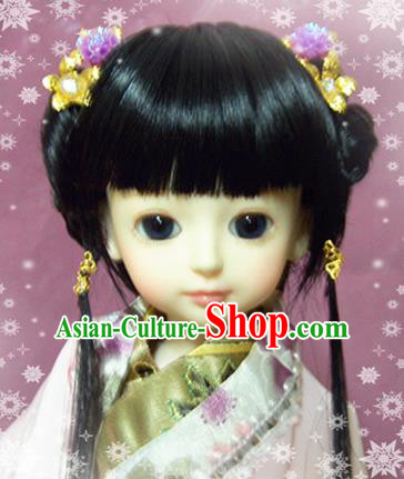 Traditional Handmade Chinese Ancient Han Dynasty Young Lady Hair Accessories Wig Sheath for Women