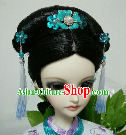 Traditional Handmade Chinese Ancient Qing Dynasty Princess Wig Sheath Wiggery for Women