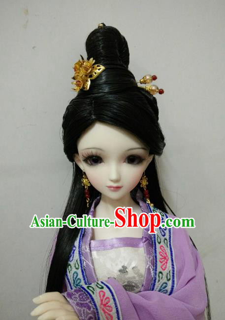 Traditional Handmade Chinese Tang Dynasty Royal Princess Wig Sheath Ancient Fairy Wiggery for Women