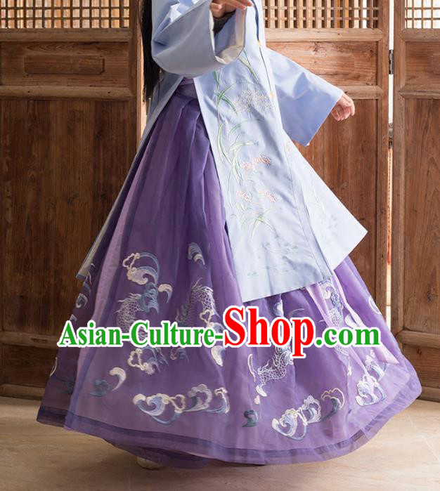 Traditional Chinese Ancient Ming Dynasty Princess Costume Embroidered Purple Skirt for Women