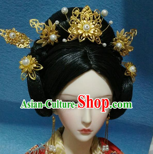 Traditional Handmade Chinese Tang Dynasty Empress Hair Accessories Hairpins and Wig for Women