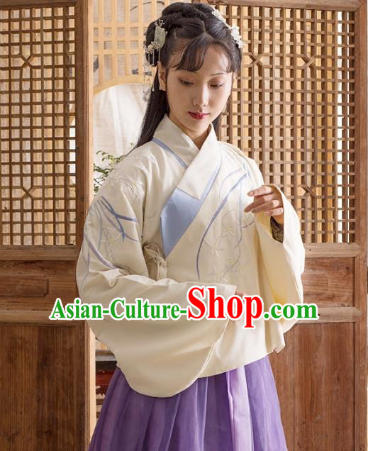 Traditional Chinese Ming Dynasty Palace Lady Costume Ancient Princess Embroidered Orchid Blouse for Women