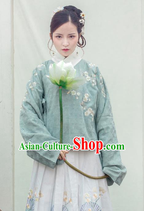 Traditional Chinese Ming Dynasty Palace Lady Costume Ancient Princess Embroidered Green Blouse for Women