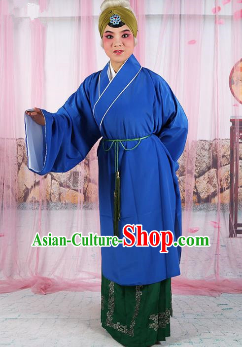 Chinese Beijing Opera Old Women Blue Costume, China Peking Opera Pantaloon Robe Clothing