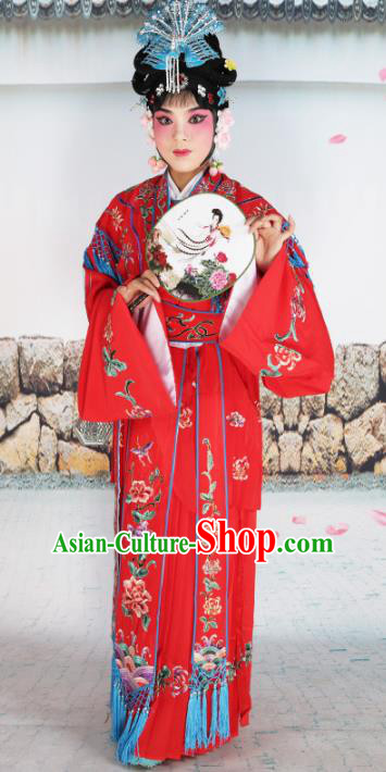Chinese Beijing Opera Nobility Lady Princess Embroidered Red Costume, China Peking Opera Actress Embroidery Clothing
