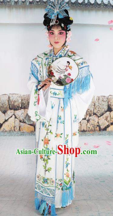 Chinese Beijing Opera Nobility Lady Princess Embroidered White Costume, China Peking Opera Actress Embroidery Clothing