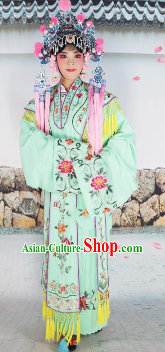 Chinese Beijing Opera Princess Green Embroidered Costume, China Peking Opera Actress Embroidery Clothing