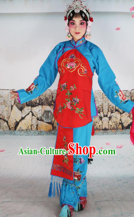 Chinese Beijing Opera Servant Girl Red Embroidered Costume, China Peking Opera Actress Embroidery Clothing