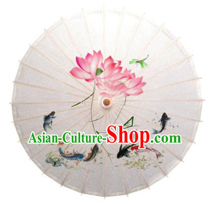 Asian China Dance Umbrella Stage Performance Umbrella Hand Painting Lotus Fish White Oil-paper Umbrellas