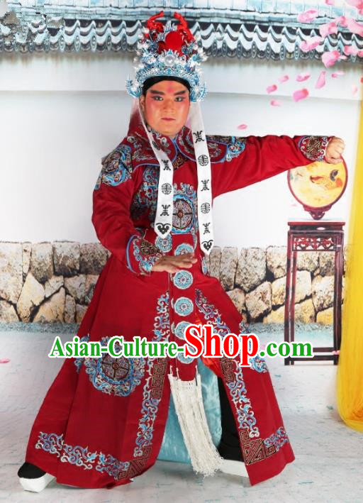 Chinese Beijing Opera Takefu Costume Wine Red Embroidered Robe, China Peking Opera Imperial Bodyguard Embroidery Gwanbok Clothing