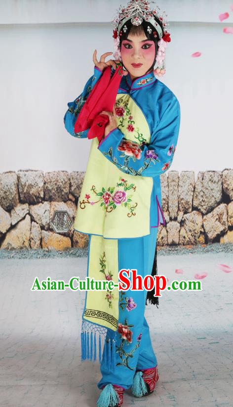 Chinese Beijing Opera Servant Girl Yellow Embroidered Costume, China Peking Opera Actress Embroidery Clothing