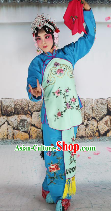 Chinese Beijing Opera Servant Girl Green Embroidered Costume, China Peking Opera Actress Embroidery Clothing