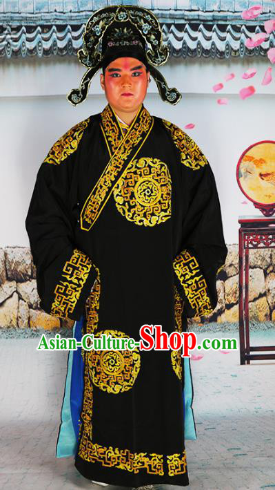 Chinese Beijing Opera Niche Costume Black Embroidered Robe, China Beijing Opera Scholar Embroidery Clothing