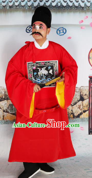 Chinese Beijing Opera County Magistrate Costume Red Embroidered Robe, China Peking Opera Officer Embroidery Clothing
