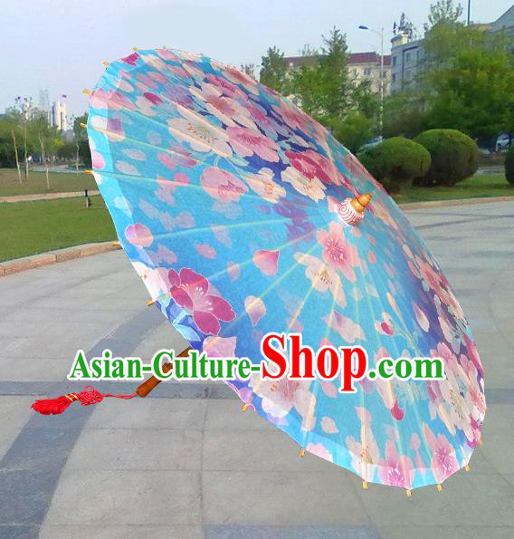 Asian China Dance Handmade Umbrella Stage Performance Umbrella Printing Flowers Blue Oil-paper Umbrellas