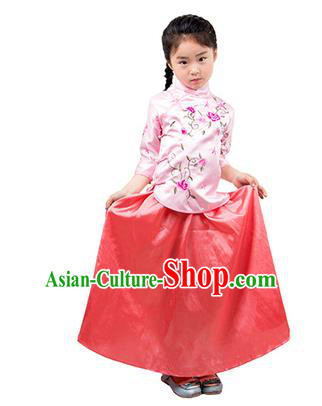 Traditional Chinese Ancient Republic of China Nobility Lady Costume Embroidered Blouse and Skirt for Kids