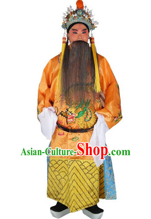 Chinese Beijing Opera Emperor Costume Yellow Embroidered Robe, China Peking Opera Imperial Majesty Embroidery Clothing