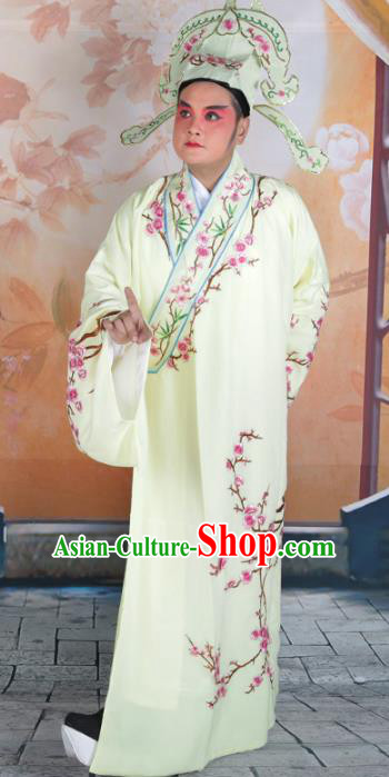 Chinese Beijing Opera Niche Costume Yellow Embroidered Robe, China Peking Opera Scholar Embroidery Clothing