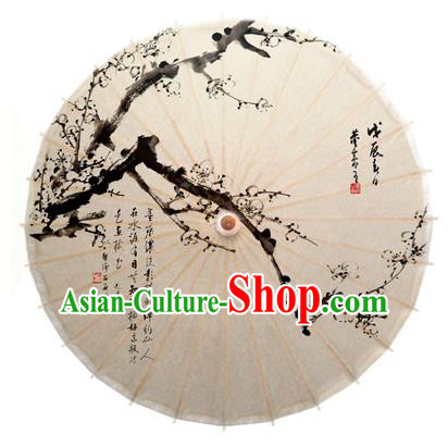 Asian China Dance Handmade Umbrella Ink Painting Plum Blossom White Oil-paper Umbrella Stage Performance Props Umbrellas