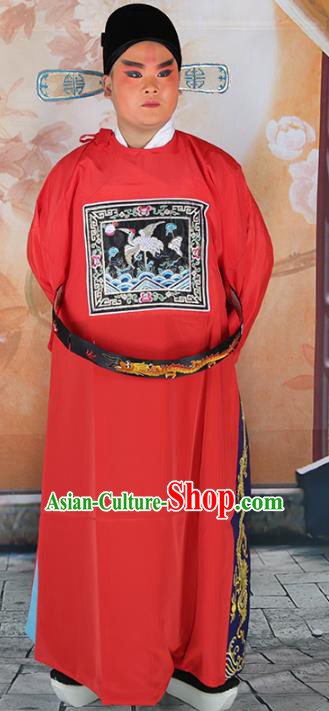 Chinese Beijing Opera Minister Costume Red Embroidered Robe, China Peking Opera Officer Embroidery Clothing