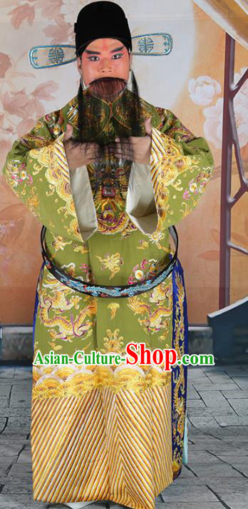Chinese Beijing Opera Prime Minister Costume Green Embroidered Robe, China Peking Opera Officer Embroidery Clothing