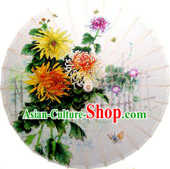 Handmade China Traditional Dance Painting Yellow Chrysanthemum Butterfly Umbrella Oil-paper Umbrella Stage Performance Props Umbrellas
