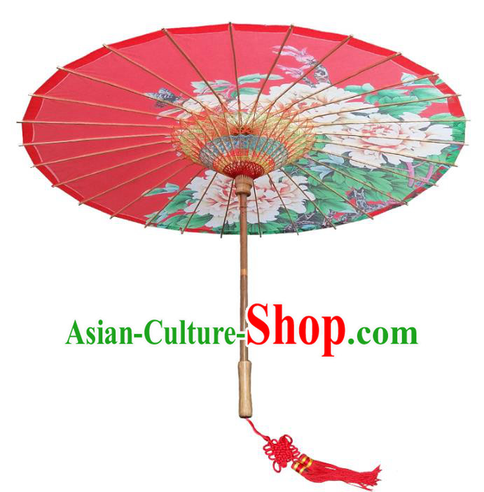 China Traditional Dance Handmade Umbrella Classical Printing Peony Wedding Red Oil-paper Umbrella Stage Performance Props Umbrellas