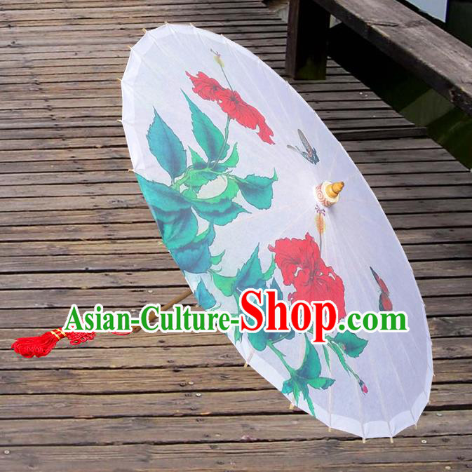 Handmade China Traditional Dance Umbrella Classical Printing Flower White Oil-paper Umbrella Stage Performance Props Umbrellas