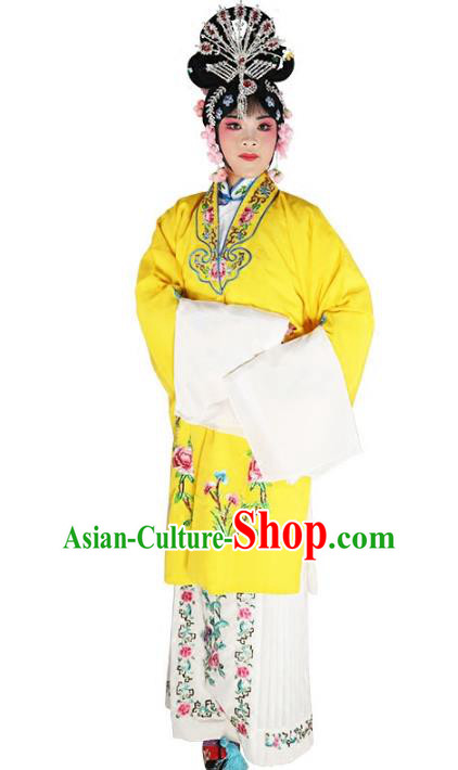 Chinese Beijing Opera Diva Princess Embroidered Yellow Costume, China Peking Opera Actress Embroidery Clothing