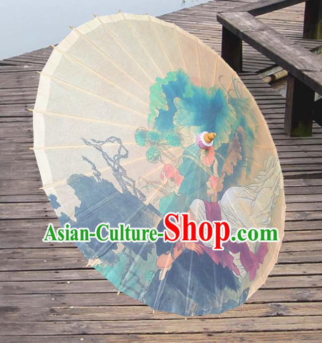Handmade China Traditional Folk Dance Umbrella Painting Lotus Leaf Oil-paper Umbrella Stage Performance Props Umbrellas